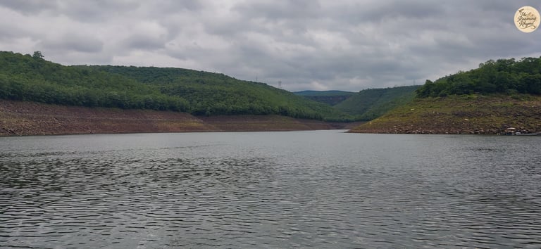 Calm Krishna River between Nallamala Hills - en route to Akkamahadevi Caves.i Srisailam
