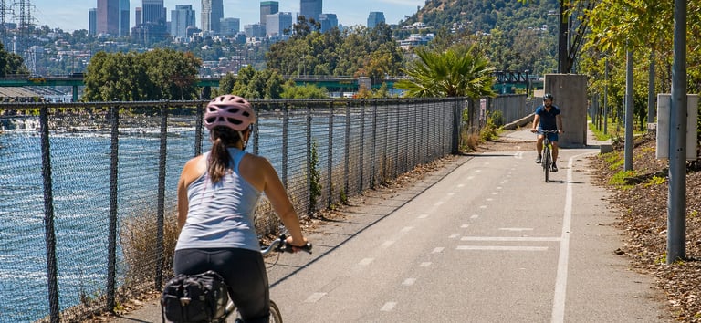 Cyclists on the Los Angeles River Bike Path