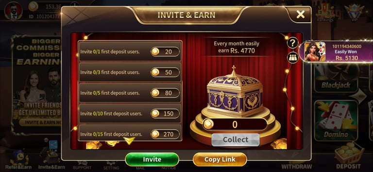 invite & earn royal x casino game
