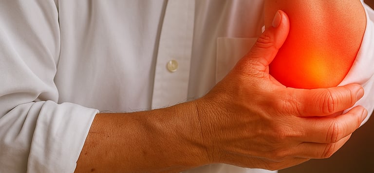 Diagram showing inflammation of tendons in tennis elbow.