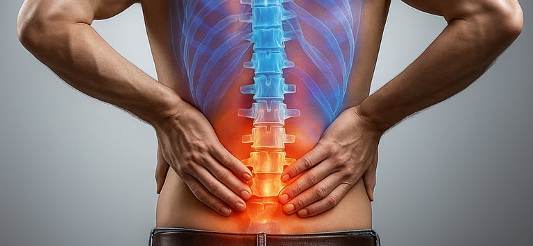 Person holding lower back in pain due to muscle strain.