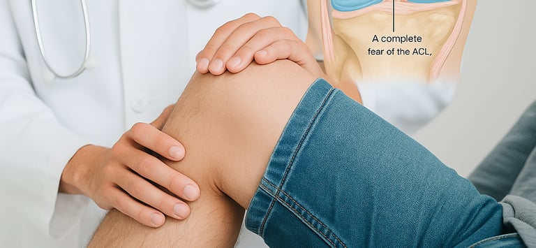 Swollen knee indicating ligament tear after sports injury.