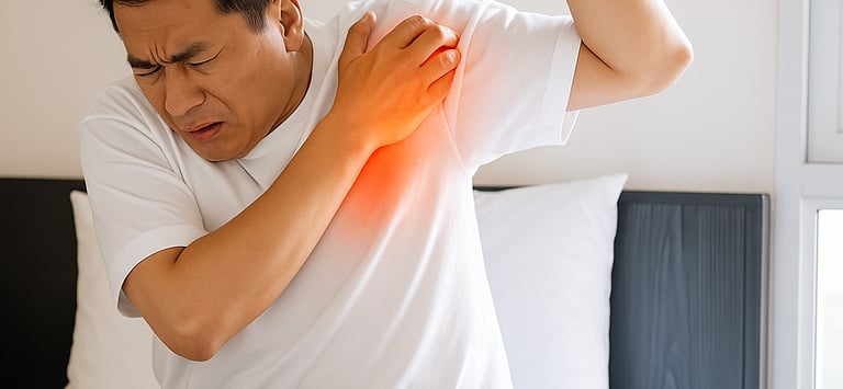 Diagram showing shoulder pain due to diabetic and shoulder injury.