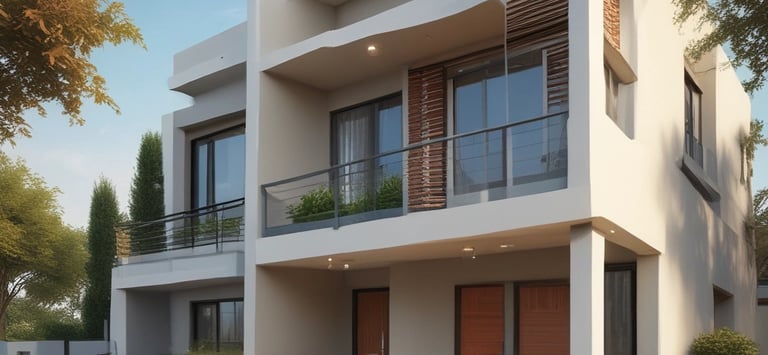 A newly constructed modern family home with clean lines and large windows