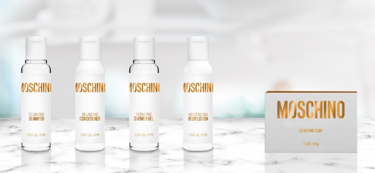 Moschino bottle hotel bathroom amenities hotel collection Trendlux Malaysia