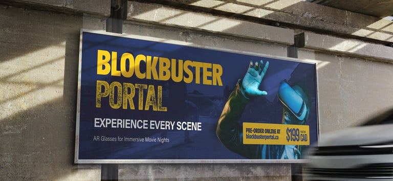 Billboard mockup featuring a blue-tinted man wearing AR glasses.
