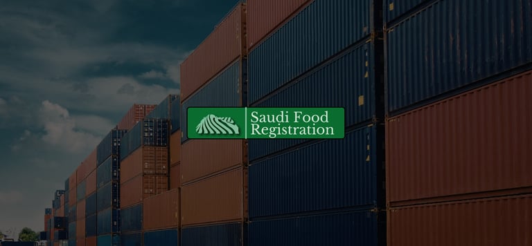Saudi Food Registration image showing shipping containers at port for KSA food import regulations & SFDA compliance oversight
