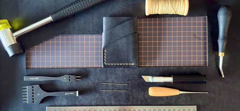 Handcrafted Leather goods. Tools of leather crafts