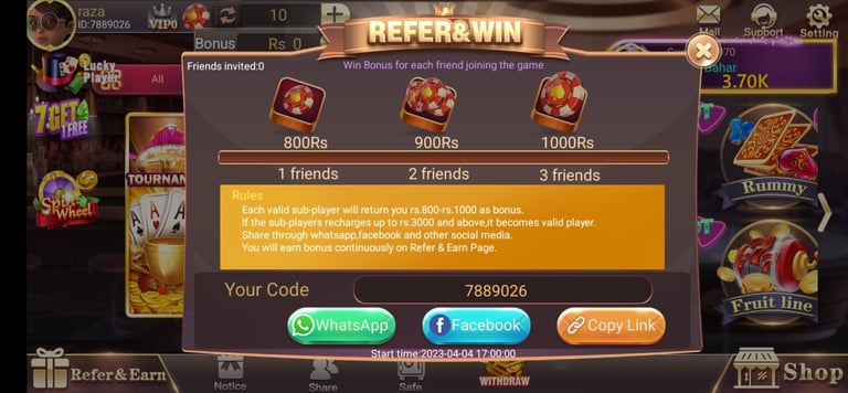 refer and earn in 3patti ludo