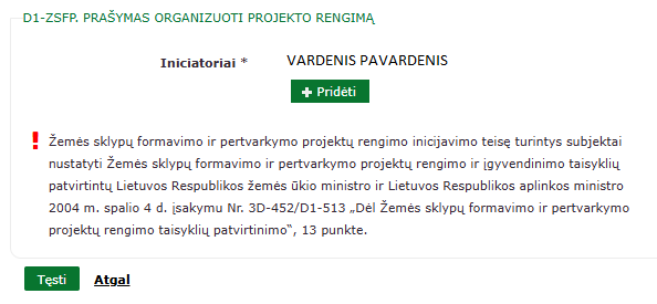 Projekto rengimo iniciatorius