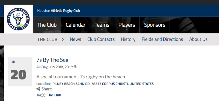a website page with a picture of a Houston rugby calendar