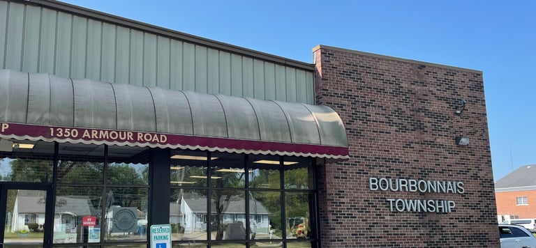 Bourbonnais Township Hall building front entrance facing Armour Road