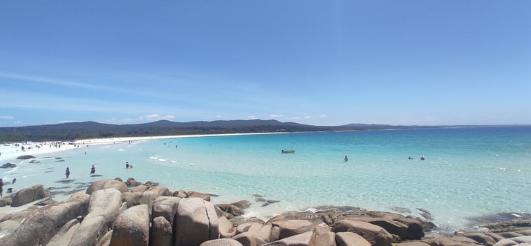 crystal clear water of Bay of Fires beach in East Tasmania
