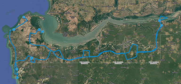 Route map Gambia: 10 Days of Bird Photography – Exploring Alternative Biotopes