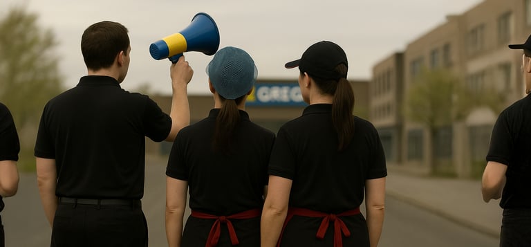 Greggs employees megaphone