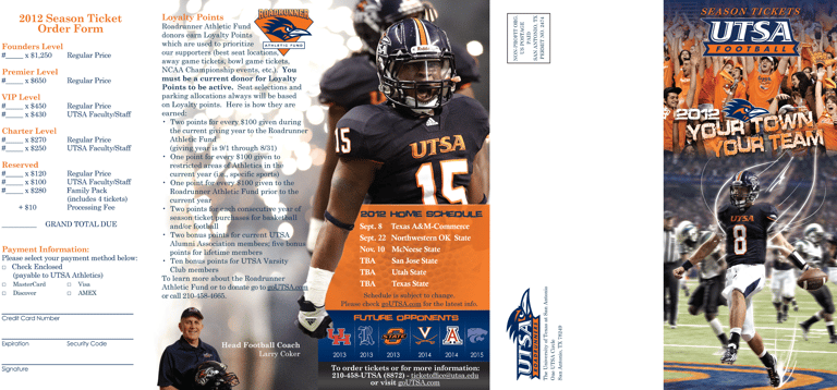 University of Texas at San Antonio Football brochure