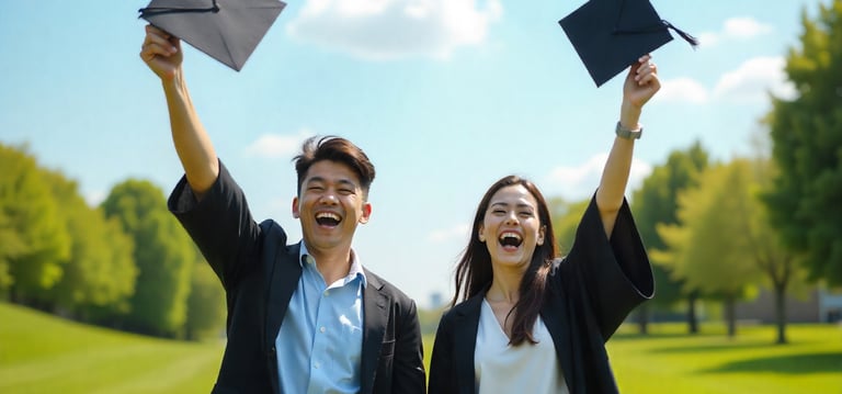 students throwing their graduation caps in the air