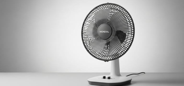 a fan on a table with a white table top