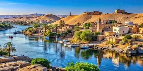 Vila Núbia em Aswan com casas coloridas e arquitetura tradicional, representando uma experiência cultural
