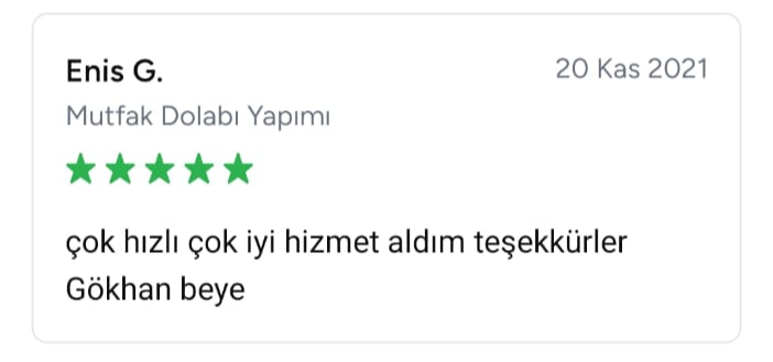 Enis isimli müşterinin hızlı ve iyi hizmet aldığını vurgulayan görsel