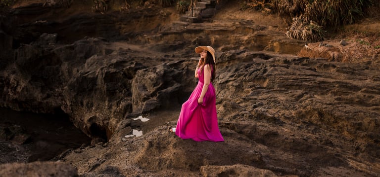 Editorial portrait on coastal rock landscape at Alila Soori Tabanan Bali