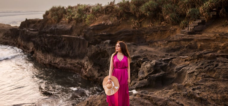 Portrait session overlooking ocean cliff at Alila Soori Tabanan Bali