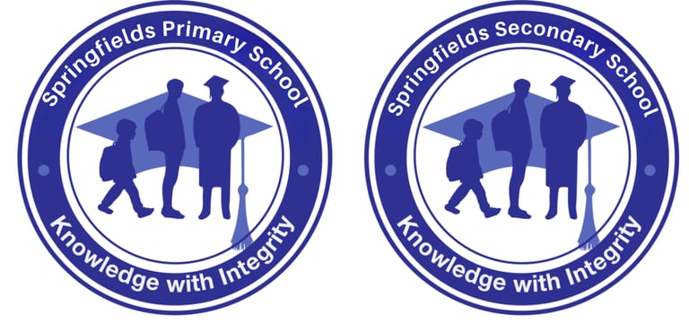 two blue and white logos with a man and woman