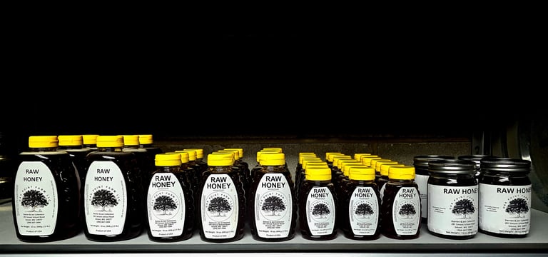 Bottles of fresh raw all natural honey