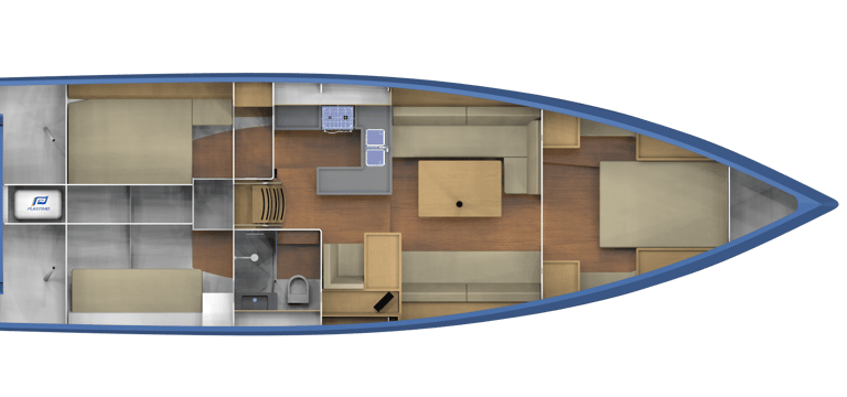 M44 Transat sail yacht design interior birds eye