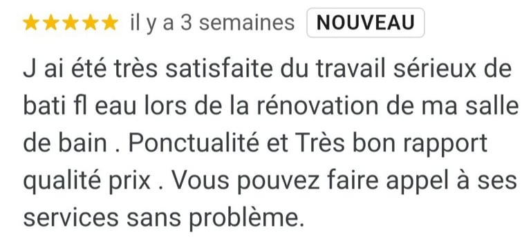 avis positif sur les tarifs de Bati Fl'Eau plombier Marseille 13010 