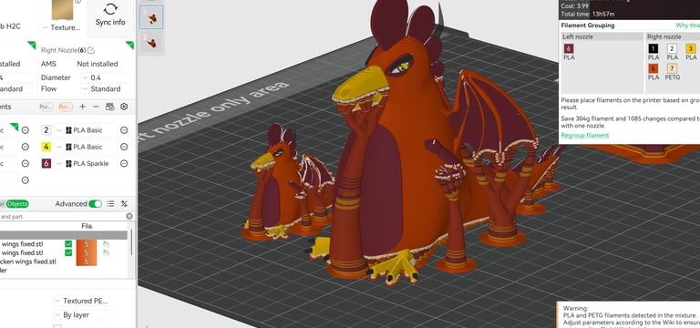 Bambu lab slicer preparing Emulab dragon chickens for production.