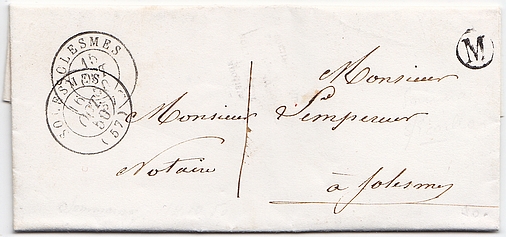 1850: Lettre de SOMMAING (boîte rurale M) pour SOLESMES.