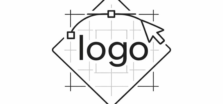 Minimal black and white icon illustrating logo design, brand identity and visual guidelines.