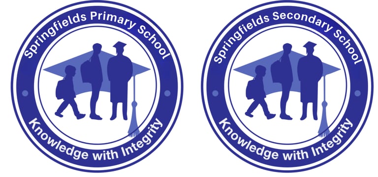 two blue and white logos with a man and woman