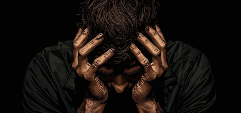 Man with head in hands emotional burden of HSV: psychology of shame, guilt vs identity, shame