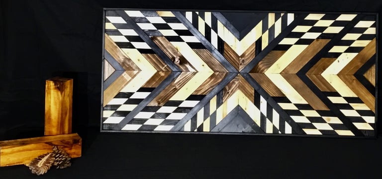 Contemporary Geometric Wall Art, Wood Wall Art, Wooden Mosaic, Dark Wall Decoration. Modern Wooden A