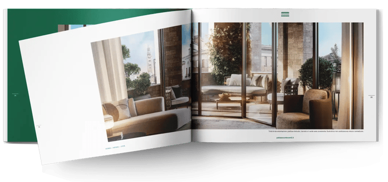 Anteprima della brochure ufficiale di Palazzo CorteVerdi a Cremona, progetto firmato Stefano Boeri Architetti.