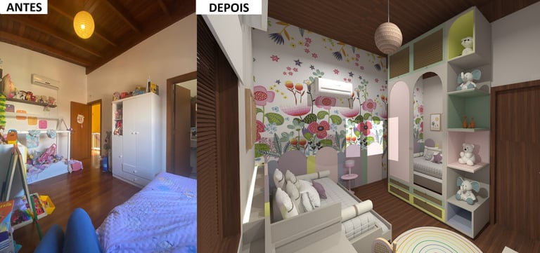 Antes e depois - quarto de menina