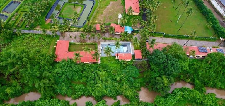 drone view of purna river retreat