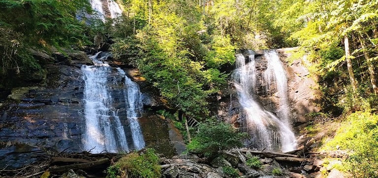 Helen GA - Anna Ruby has 2 waterfalls, the top left falls are partially blocked