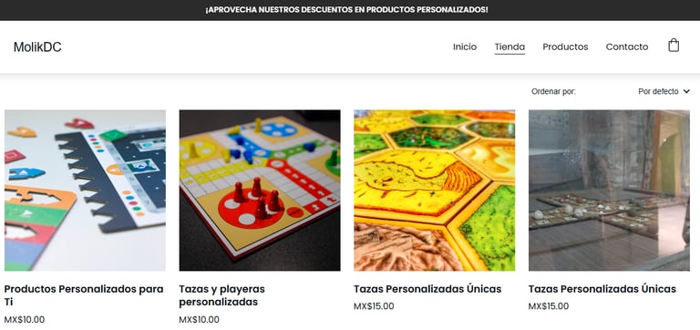 Una tienda online que muestra sus productos personalizados