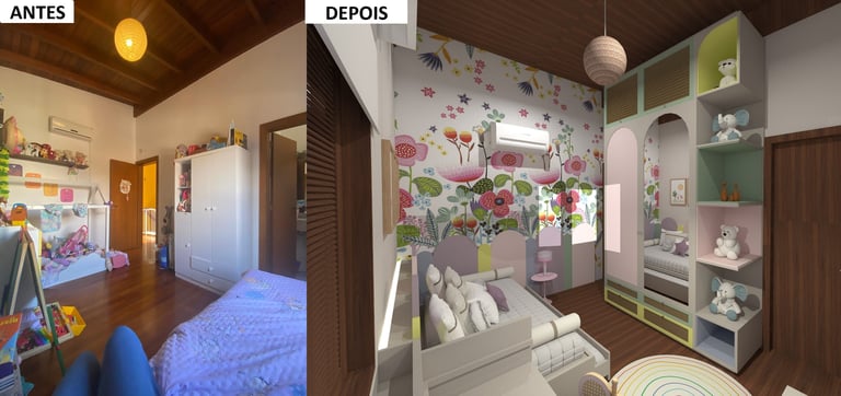 Antes e depois - quarto de menina