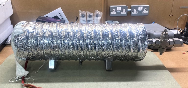 KOH tank with tank heaters and wrapped insulation