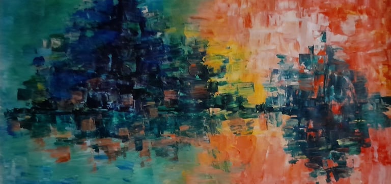 Peinture abstraite acrylique bleu vert – Jacqueline Poitevin