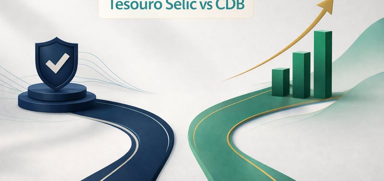 Comparação entre Tesouro Selic e CDB mostrando segurança e crescimento financeiro