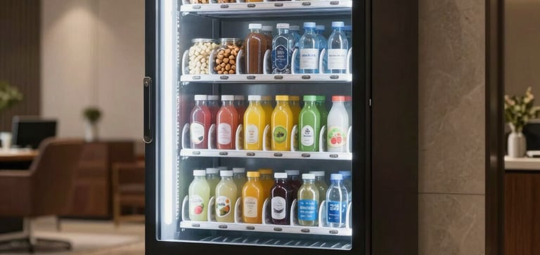 Automatic coffee machine brewing fresh coffee in a cozy workplace corner.