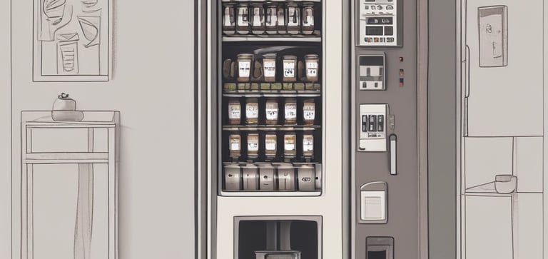 Automatic coffee machine brewing fresh coffee in a cozy workplace corner.