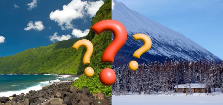 a mountain and a mountain with question marks