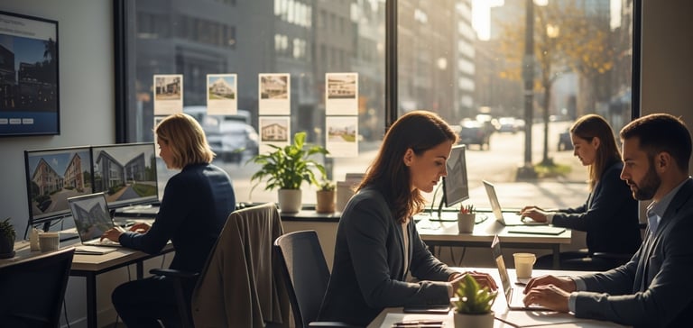 busy real estate agent office in the city