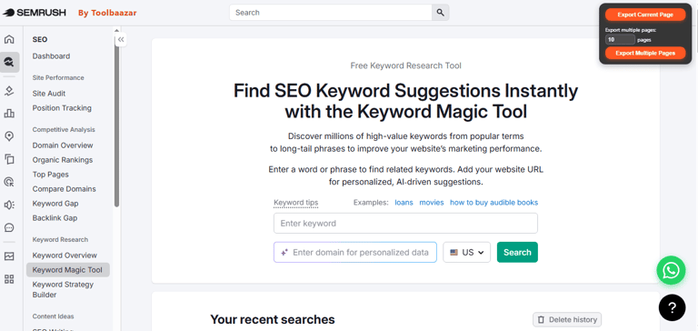 Semrush free plan competitor keyword analysis showing organic ranking keywords and traffic 2026